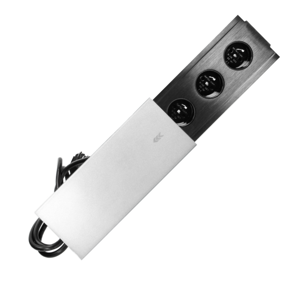 Flush-fitting furniture socket 3x2P+Z with sliding cover and 1.5m cable, silver-black