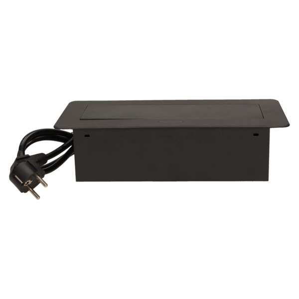 Flush-fitting furniture socket with 1.5m cable, black, schuko