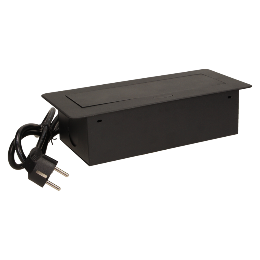 Flush-fitting furniture socket with 1.5m cable, black, schuko