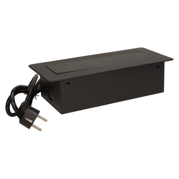 Flush-fitting furniture socket with 1.5m cable, black, schuko