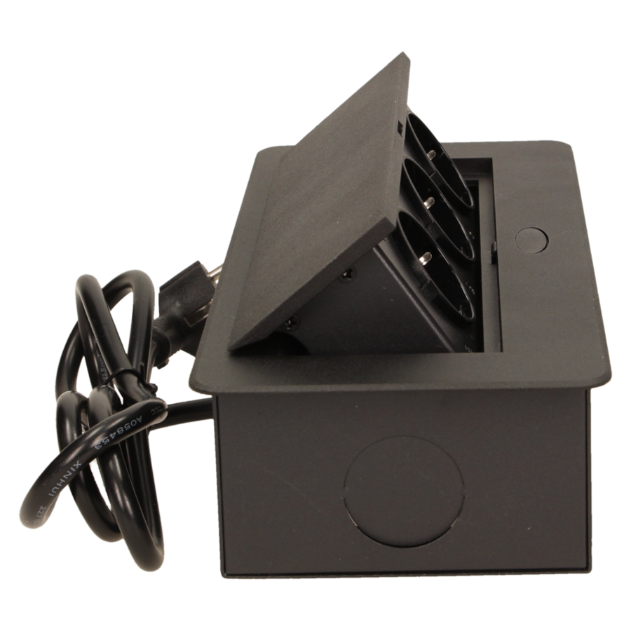 Flush-fitting furniture socket with 1.5m cable, black, schuko