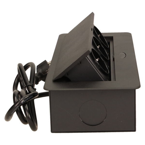 Flush-fitting furniture socket with 1.5m cable, black, schuko