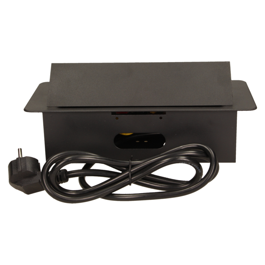 Flush-fitting furniture socket with 1.5m cable, black, schuko