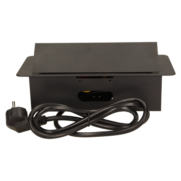 Flush-fitting furniture socket with 1.5m cable, black, schuko