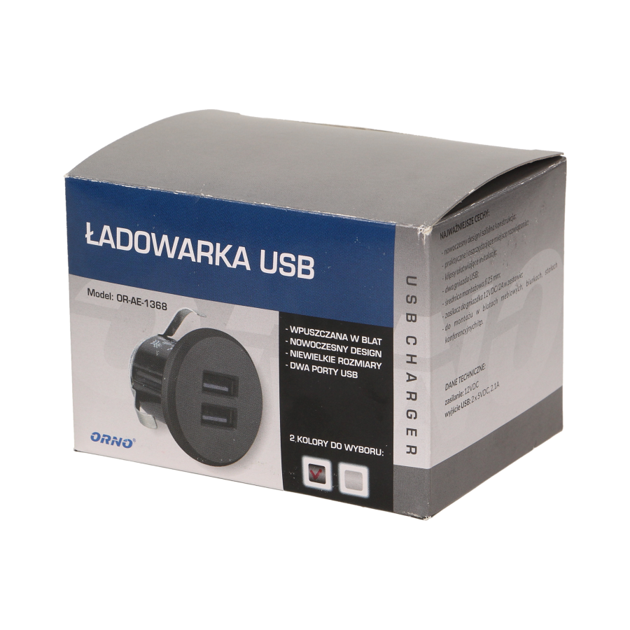 Ładowarka 2xUSB wpuszczana w blat, czarna