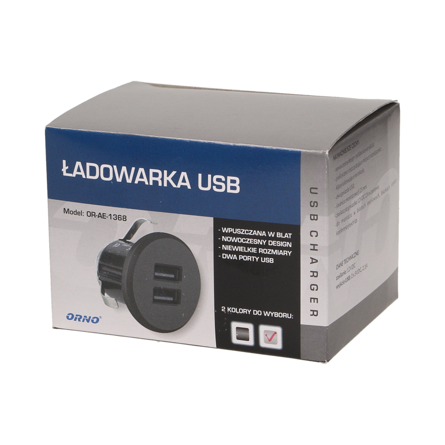 Ładowarka 2xUSB wpuszczana w blat, srebrna