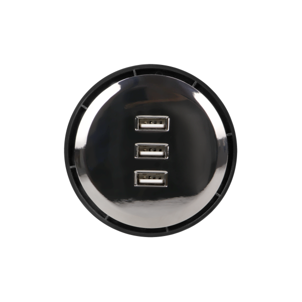 Ładowarka 3xUSB wpuszczana w blat, 5V total 3.1A, max. 2,1A/port, przewód 1,5m, czarny połysk