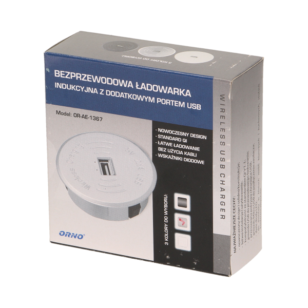 Bezprzewodowa ładowarka indukcyjna z dodatkowym portem USB, srebrna