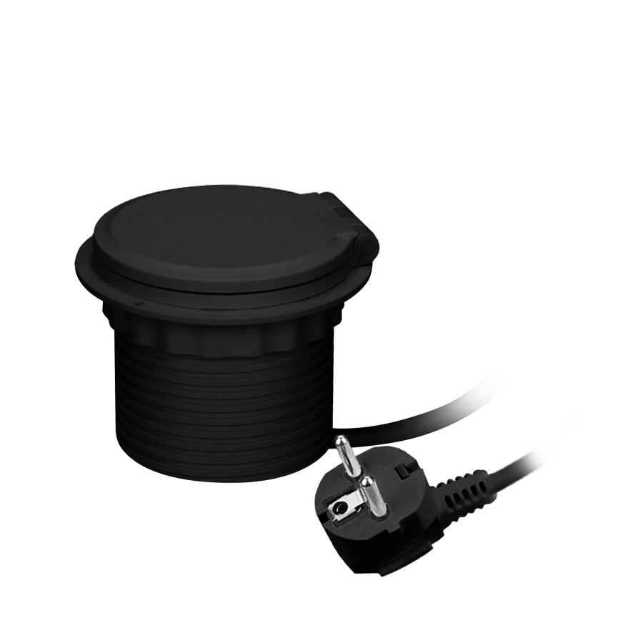 Recessed desk socket with induction charger, USB charger and other replaceable modules, cable 2m long, black