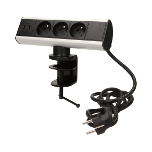 Desk socket with single clamp holder, USB charger and 1.8m cable