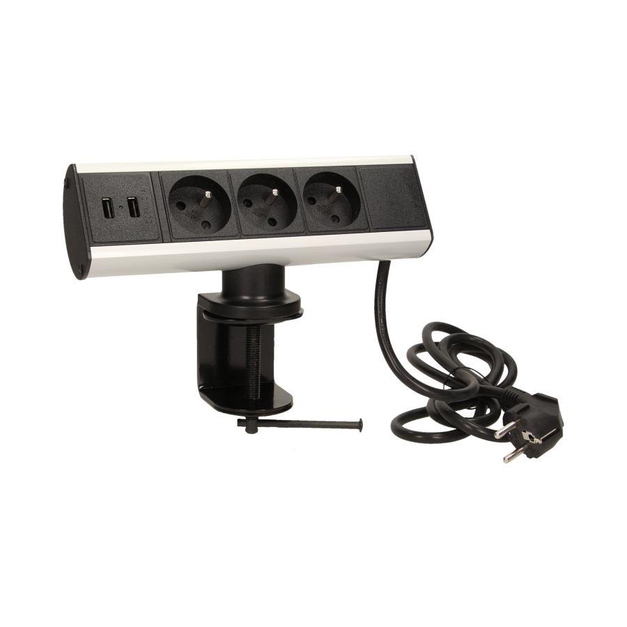 Desk socket with single clamp holder, USB charger and 1.8m cable