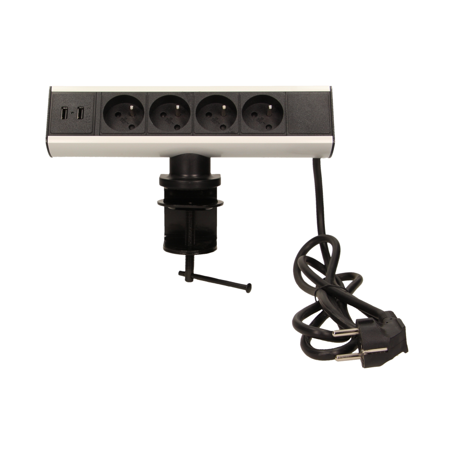 Gniazdo meblowe z uchwytem montażowym, ładowarką USB i przewodem 1,8m, 4x2P+Z, 2xUSB
