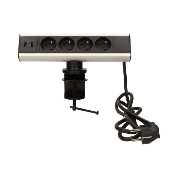 Gniazdo meblowe z uchwytem montażowym, ładowarką USB i przewodem 1,8m, 4x2P+Z, 2xUSB
