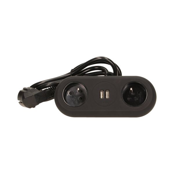 Desktop extension socket with USB chargers and clamp holders, black