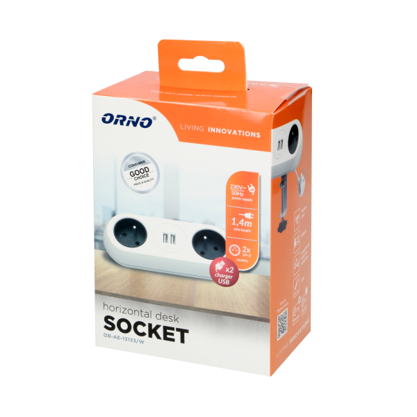 Desktop extension socket with USB chargers and clamp holders, white