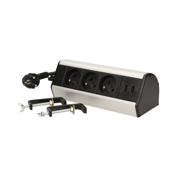 Desk socket with clamp holders, USB charger and 1.8m cable