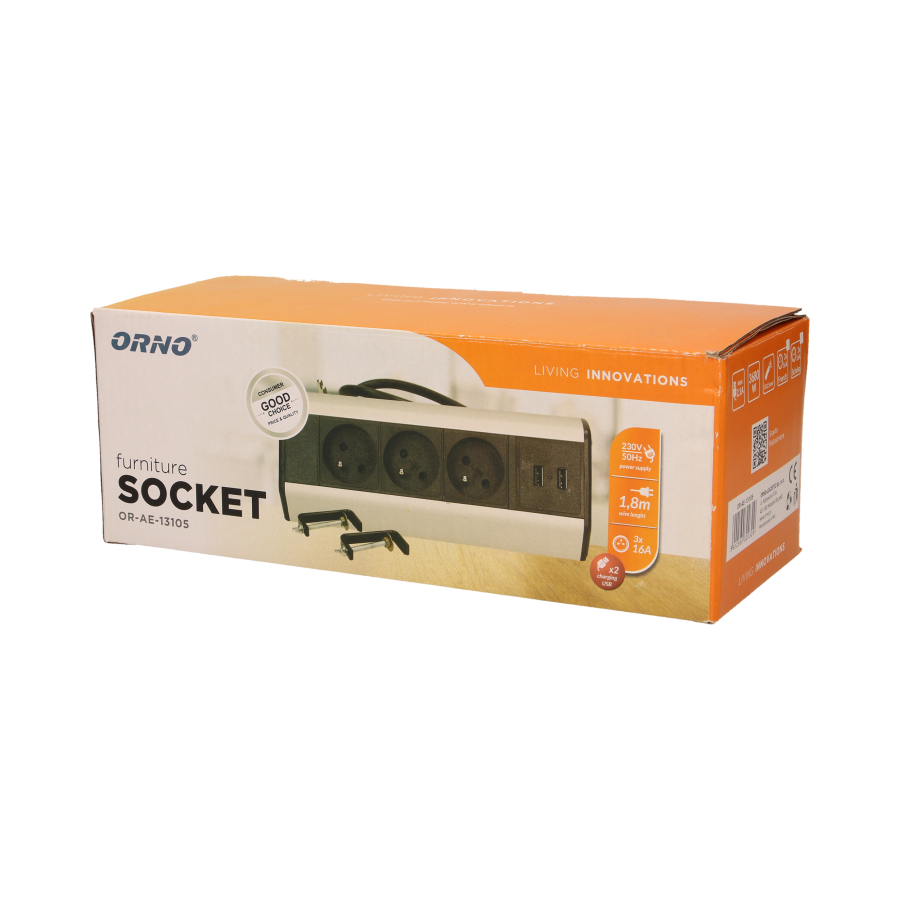 Desk socket with clamp holders, USB charger and 1.8m cable