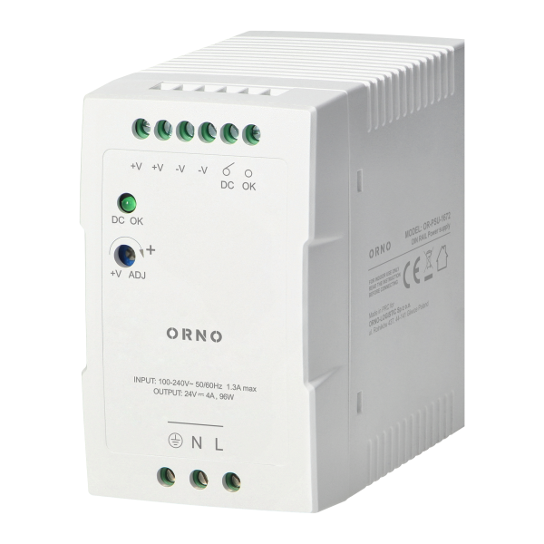 Industrial power supply for a DIN rail, 24VDC, 4A, 96W, plastic housing