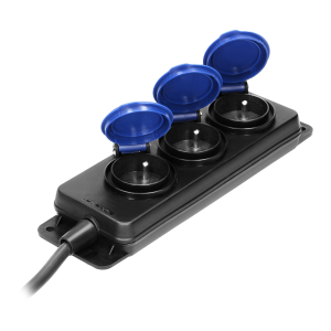Heavy-duty, splash-proof extension sockets, 3 sockets 2P+E, IP44, rubber cord, H05RR-F 3x1.5mm², 5m