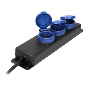 Heavy-duty, splash-proof extension sockets, 3 Schuko sockets 2P+E, IP44, rubber cord, H05RR-F 3x1.5mm², 3m