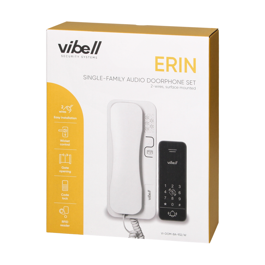 ERIN, zestaw domofonowy jednorodzinny, 2-żyłowy, szyfrator, RFID, biały 
