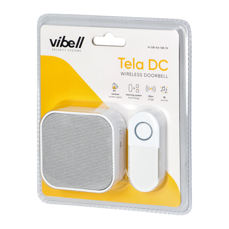 TELA DC wireless battery-powered doorbell, learning system, 38 sounds, 150m, white