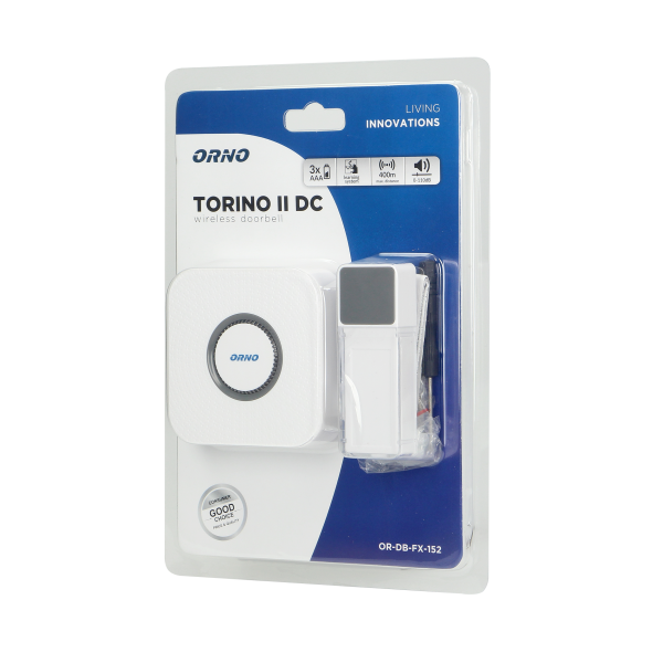 Dzwonek bezprzewodowy TORINO 2 DC, bateryjny, learning system, 58 dźwięków, 400m