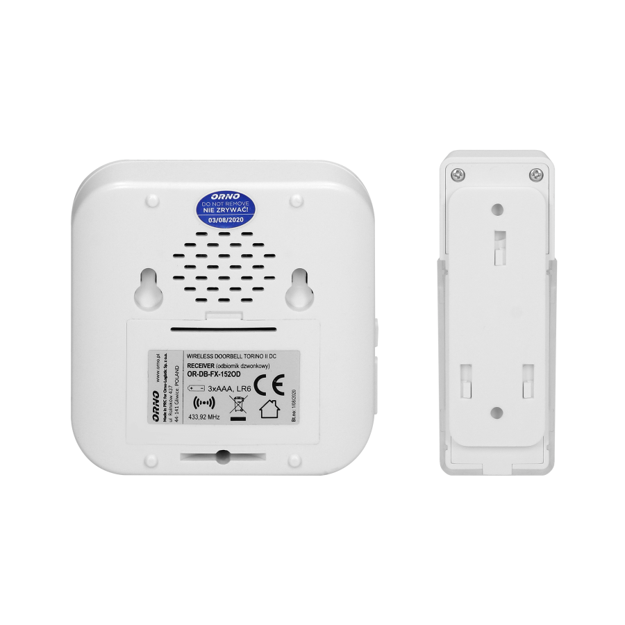 Dzwonek bezprzewodowy TORINO 2 DC, bateryjny, learning system, 58 dźwięków, 400m