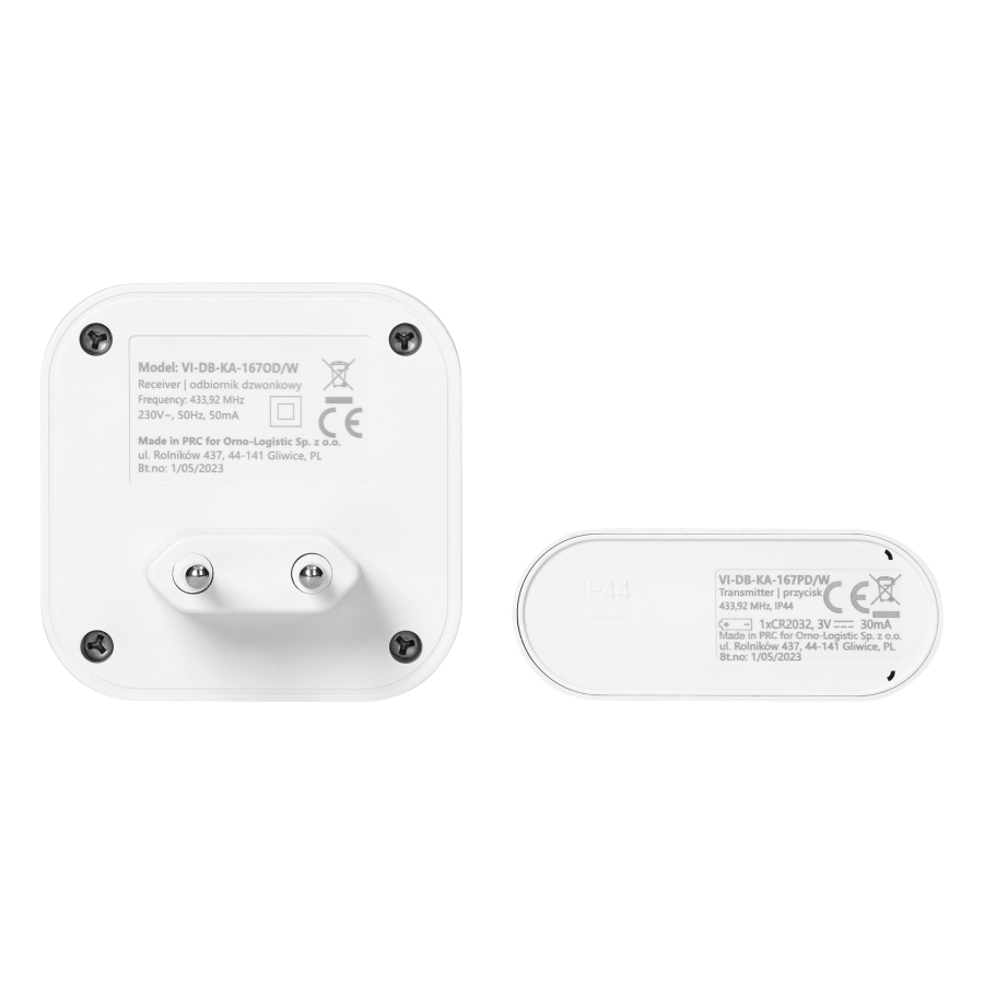 TELA AC wireless mains-powered doorbell, learning system, 38 sounds, white  (VI-DB-KA-167/W, OR-DB-KA-167/W)