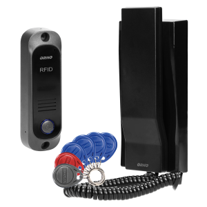 Single-family doorphone set with intercom and proximity tags and cards reader, black, AVIOR