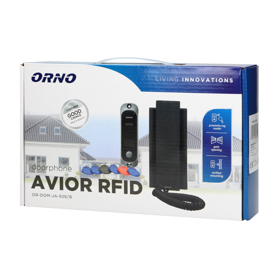 Zestaw domofonowy jednorodzinny z interkomem i czytnikiem breloków zbliżeniowych, czarny AVIOR