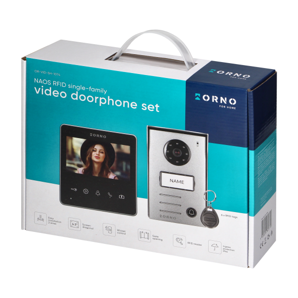 Zestaw wideodomofonowy 2-żyłowy bezsłuchawkowy, kolor, 4,3" LCD,  z czytnikiem breloków zbliżeniowych, czarny, NAOS RFID