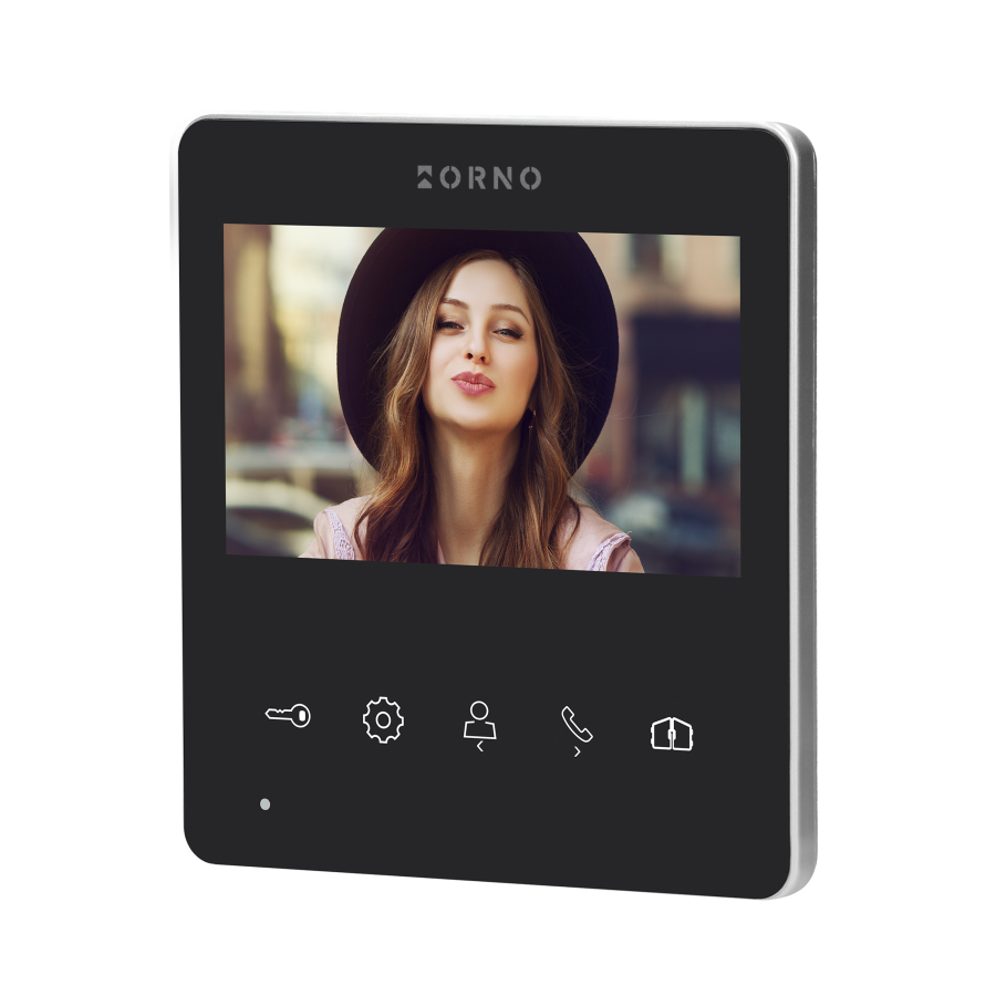 NAOS video doorphone set for 2-wires, handset-free, multicolor 4.3" LCD display, external panel with card and proximity tags reader, RFID, black