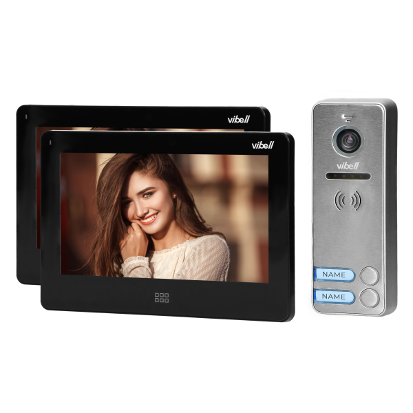 Zestaw wideodomofonowy 2-rodzinny, bezsłuchawkowy kolor, LCD 7", dotykowy, menu OSD, pamięć, gniazdo na kartę SD, DVR, sterowanie bramą, czarny, FELIS MEMO MULTI2