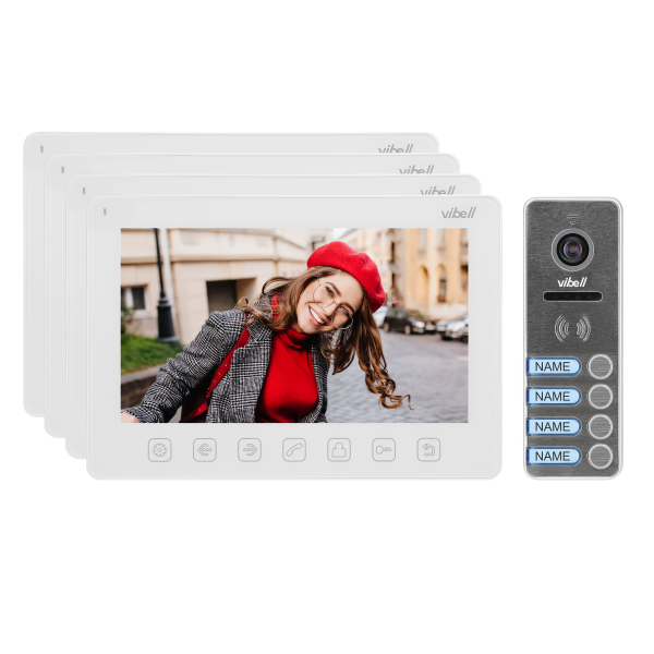 NOVEO MULTI4 a four-family video door phone set, LCD 7" monitor, white