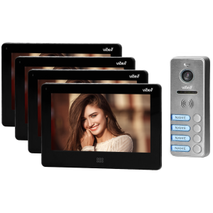 Zestaw wideodomofonowy 4-rodzinny, bezsłuchawkowy kolor, LCD 7", dotykowy, menu OSD, pamięć, gniazdo na kartę SD, DVR, sterowanie bramą, czarny, FELIS MEMO MULTI4