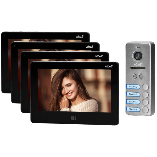 Zestaw wideodomofonowy 4-rodzinny, bezsłuchawkowy kolor, LCD 7", dotykowy, menu OSD, pamięć, gniazdo na kartę SD, DVR, sterowanie bramą, czarny, FELIS MEMO MULTI4