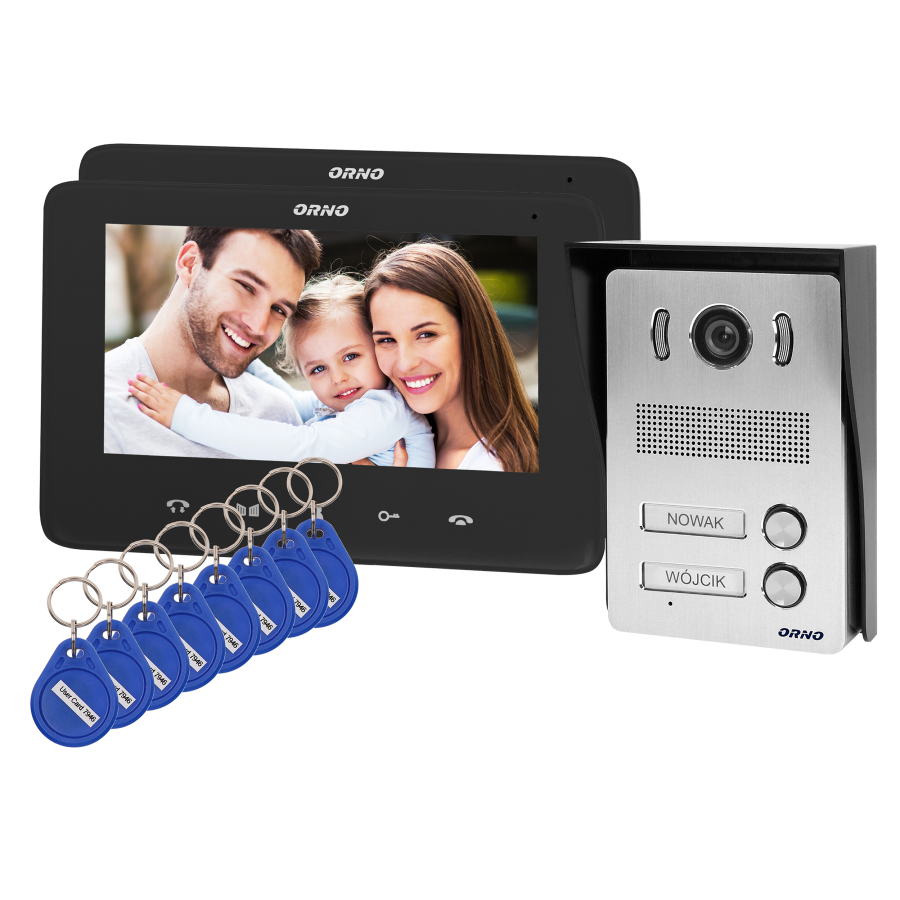 Two-family video doorphone set, handset-free with multicolor 7" LCD screen, proximity tags reader and intercom function, surface-mounted, INDI MULTI N
