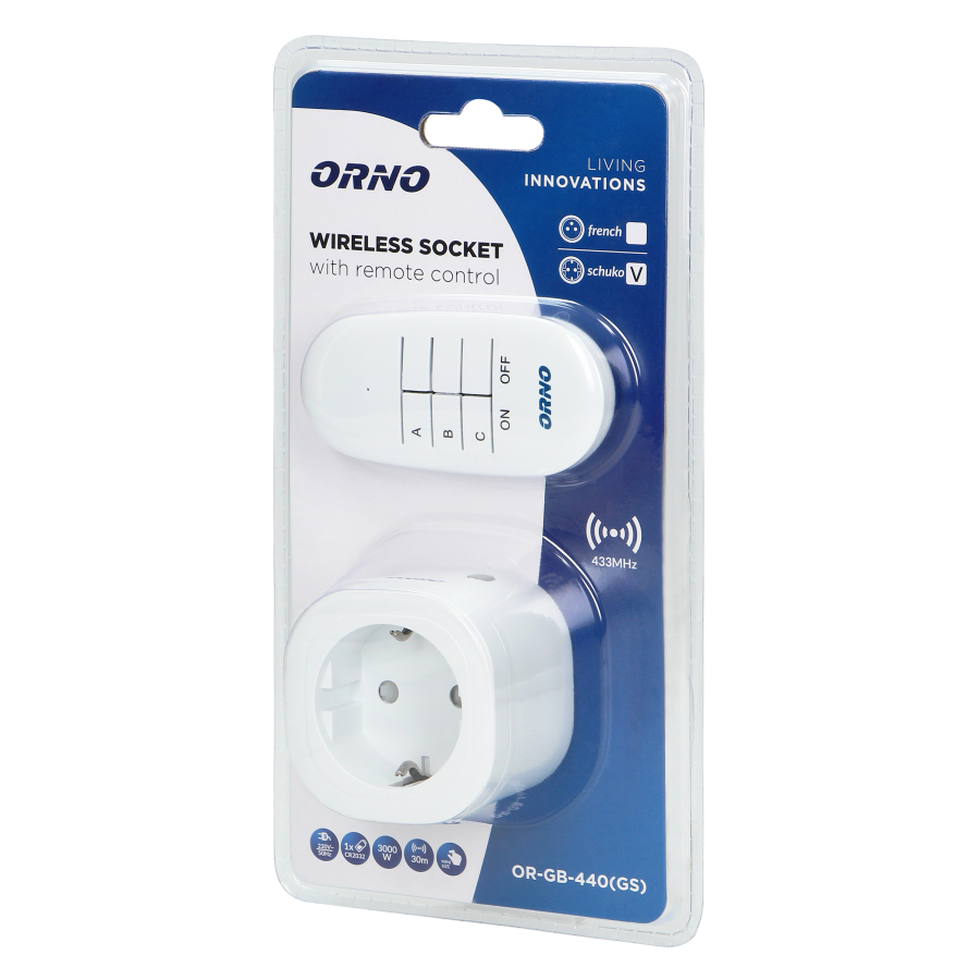 Mini wireless socket with remote control, 1+1, Schuko