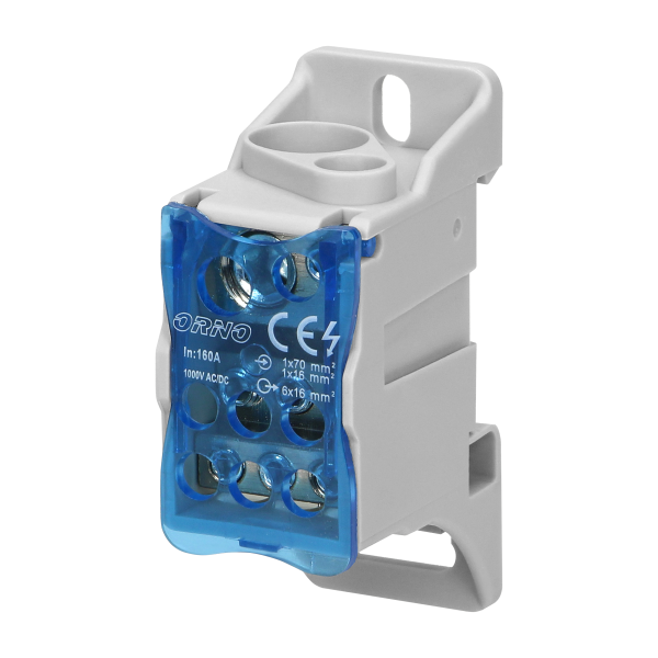 Power distribution block 160A, input terminal 1x16mm² and 1x70mm², output terminals 6x16mm².