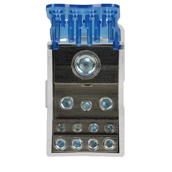 Power distribution block 250A, input terminal 1x120mm², output terminals 4x10mm², 5x16mm² and 2x25mm².