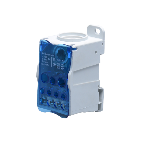 Power distribution block 400A, input terminal 1x185mm², output terminals 4x10, 5x16mm² and 2x25mm².