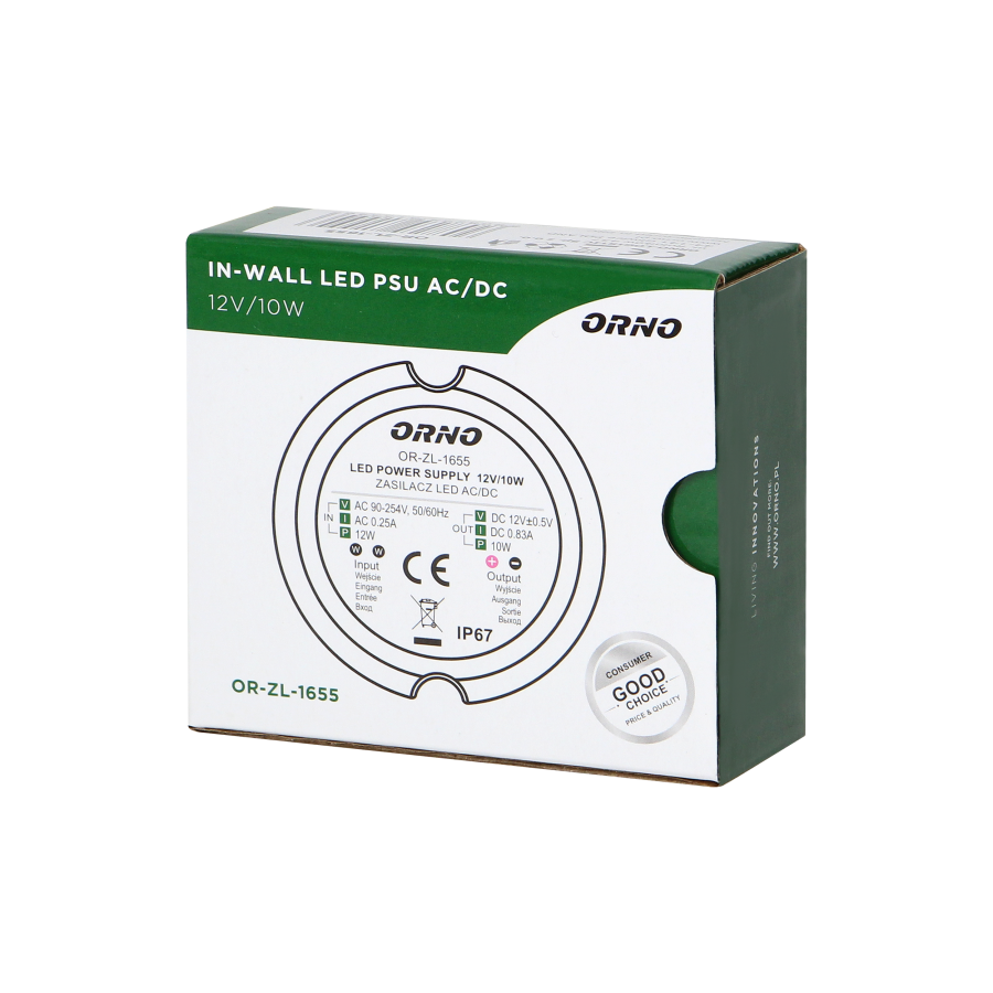 Zasilacz do LED do puszki 12VDC 10W, IP67