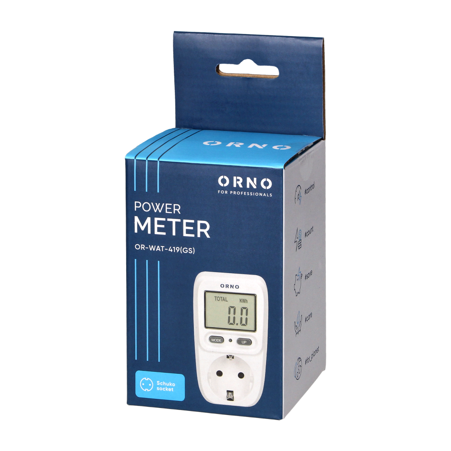 Power meter with LCD display, schuko