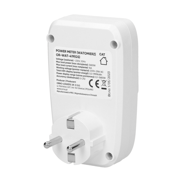 Power meter with LCD display, schuko