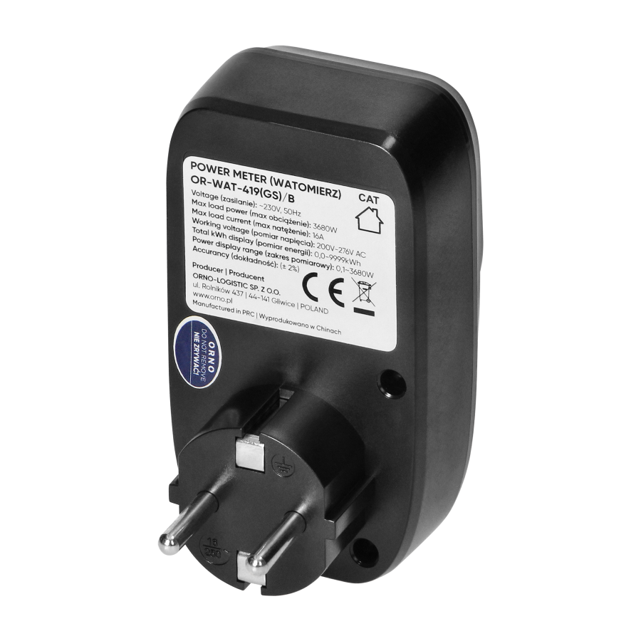 Power meter with LCD display with backlight, Schuko,  black