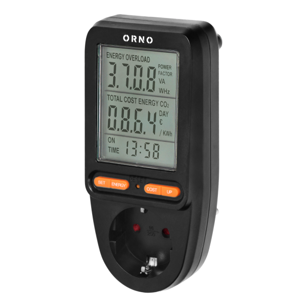 Energy calculator with LCD display, schuko, black