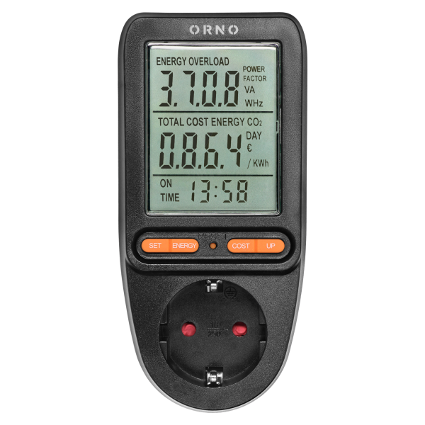 Energy calculator with LCD display, schuko, black