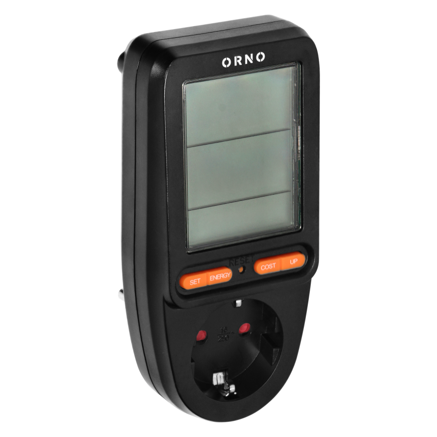 Energy calculator with LCD display, schuko, black