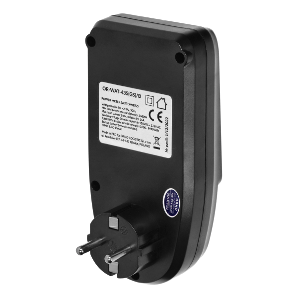 Watomierz, kalkulator energii z wyświetlaczem LCD, wersja Schuko, czarny